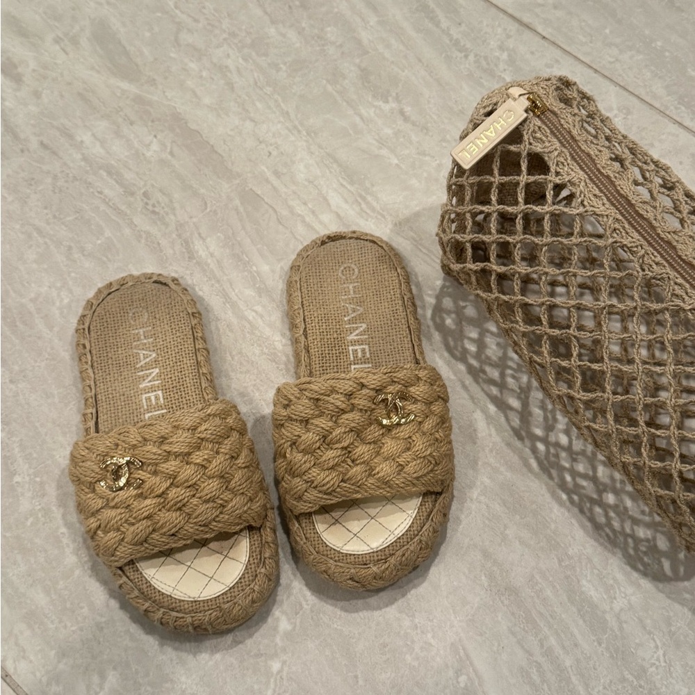 CHANEL Beige Braided Women's Sandals - Picture 2 of 14